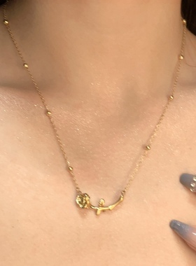 复古轻奢玫瑰花太阳吊坠项链女式百搭不易掉色锁骨链钛钢材质礼物