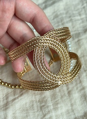 中古vintage金色麻花编织手镯女小众设计感高级感手环手饰配饰潮~