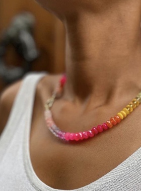 夏日炎炎有你才甜彩虹天然石项链锁骨链气质设计感度假潮搭颈链女