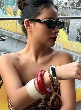 欧美时尚新款大理石纹亚克力手镯 异形树脂方形圆形手镯高级