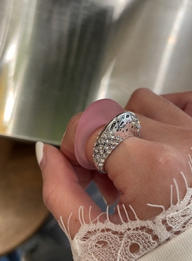 超闪小众镶锆石银色戒指叠戴个性风潮甜酷风食指指环女