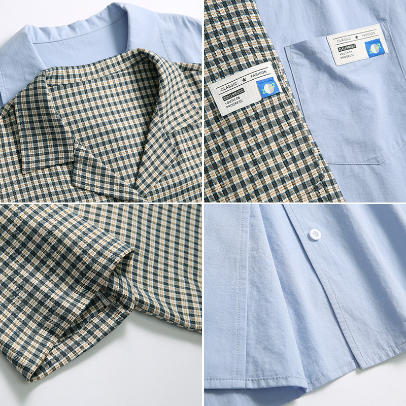 毛菇小象休闲短袖格子女2020夏衬衫 毛菇小象衬衫