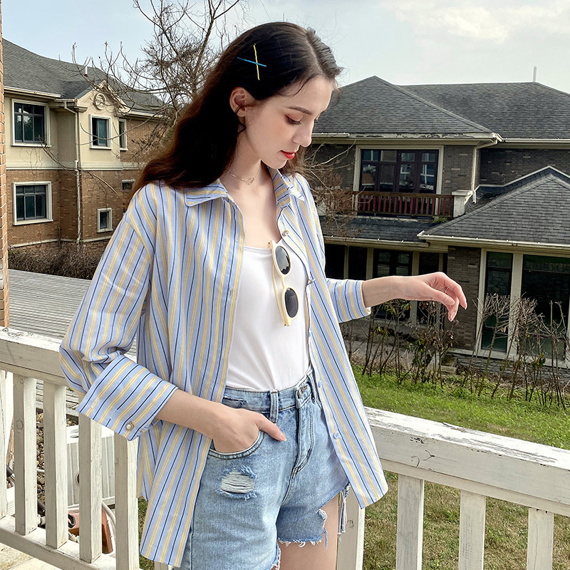 毛菇小象休闲条纹2020夏新款衬衫 毛菇小象衬衫