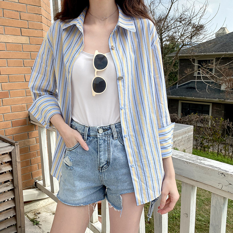 毛菇小象休闲条纹2020夏新款衬衫 毛菇小象衬衫