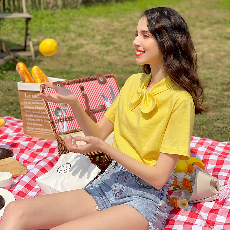 毛菇小象蝴蝶结短袖2020夏女t恤 毛菇小象T恤