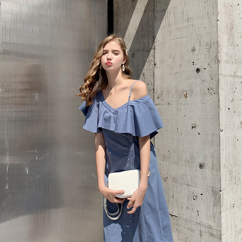 毛菇小象性感露肩2020新夏连衣裙 毛菇小象连衣裙