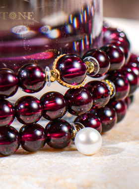 普琳丝天然紫牙乌石榴石手链天然原石正品配饰好运水晶手串酒红色