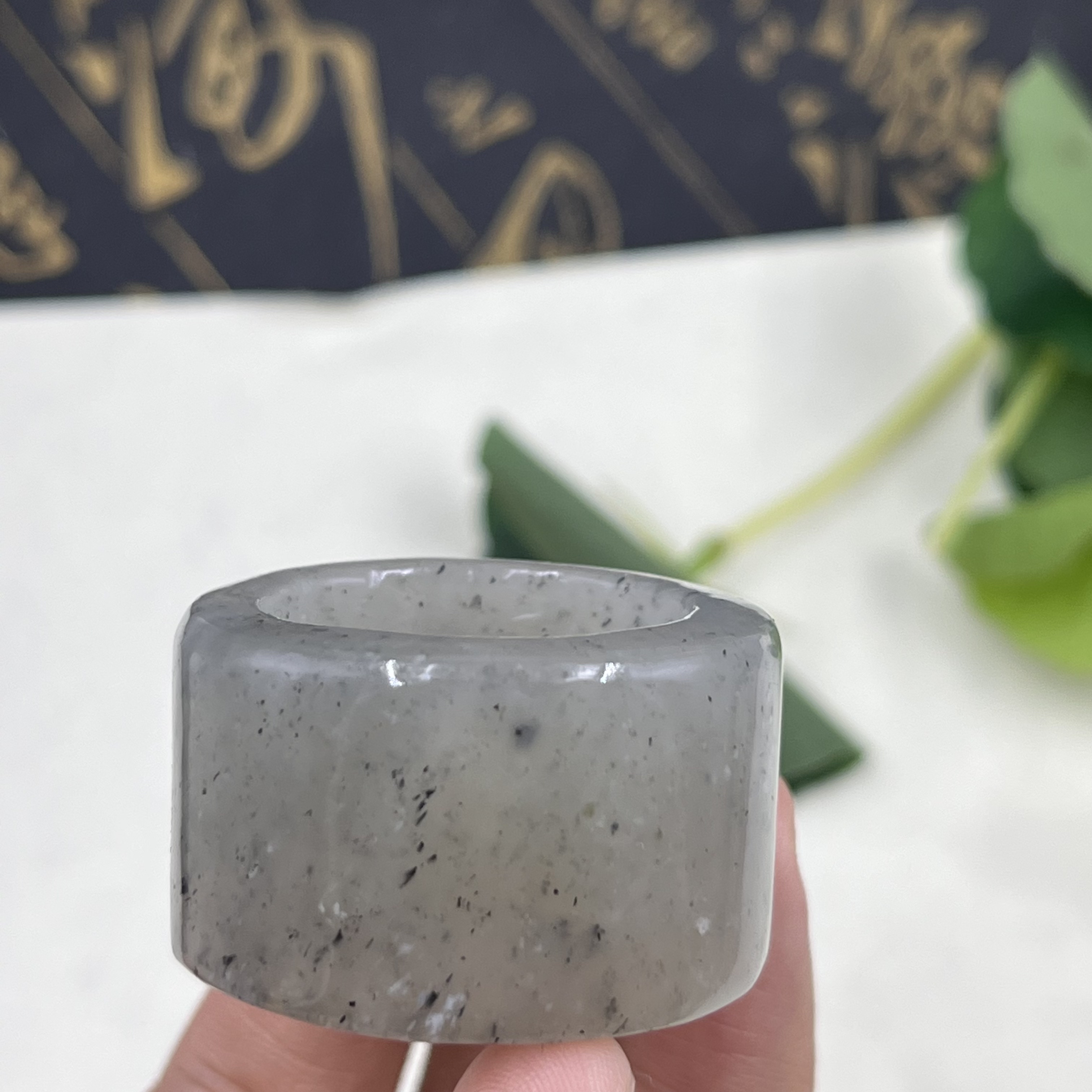 With certificate, Xinjiang Hotan jade dot ink blue and white seed ring ring, 23-finger ring, ring ring, free shipping