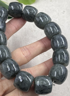 新疆和田玉青花籽点墨手串16mm直切老型 珠手链桶珠手持包邮99克