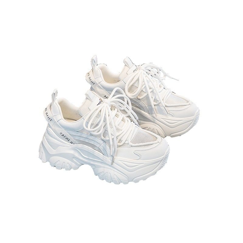 明星同款小白鞋女2024春季新款显脚小6cm休闲白色老爹鞋