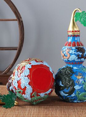 黄铜彩绘五龙葫芦摆件 中式家居客厅玄关装饰品 工艺礼品