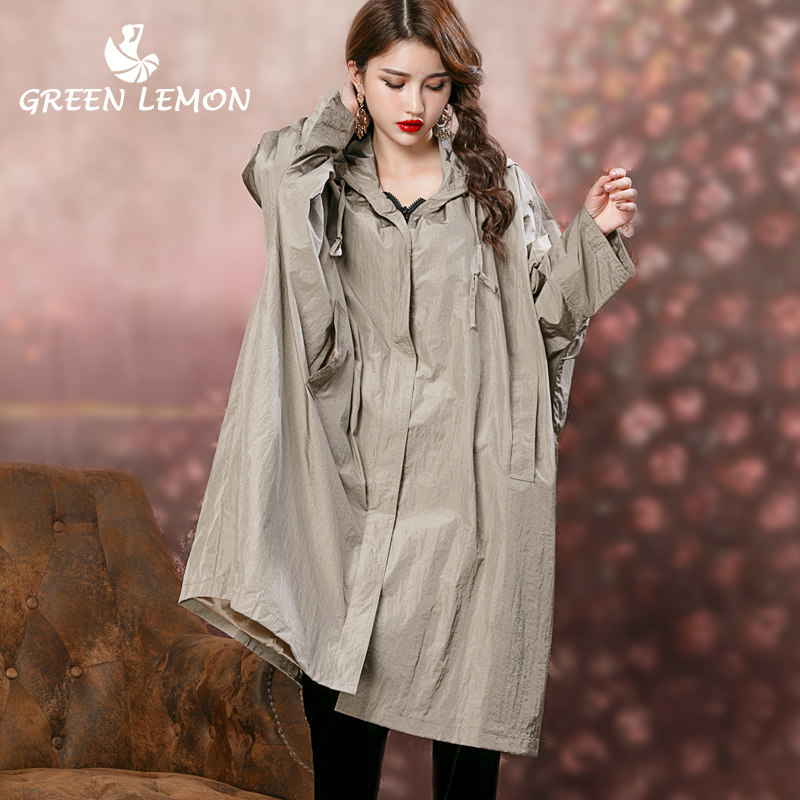 海上彩虹春秋装红宽松斗篷连帽蝙蝠 greenlemon风衣