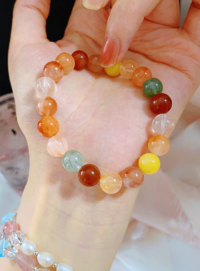 天然水晶福禄寿手链女轻奢招财转运健康民族风彩色发晶手串礼物