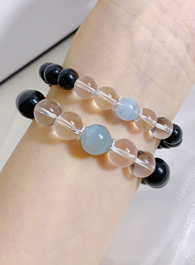 手链天然黑曜石海蓝宝原创设计