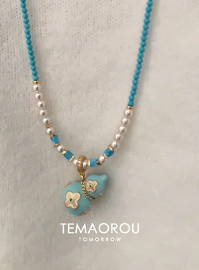 新中式珐琅四叶草葫芦珍珠吊坠绿