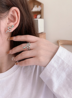 绿色蛇形锆石女小众轻奢