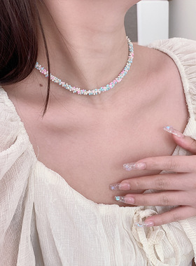 原创日本米珠chocker项圈锁骨链