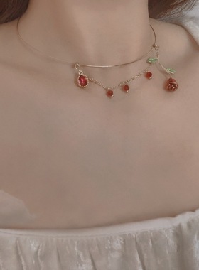 简约时尚性感玫瑰花枝钢丝圈项圈