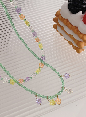 超仙彩色花朵锁骨项链ins
