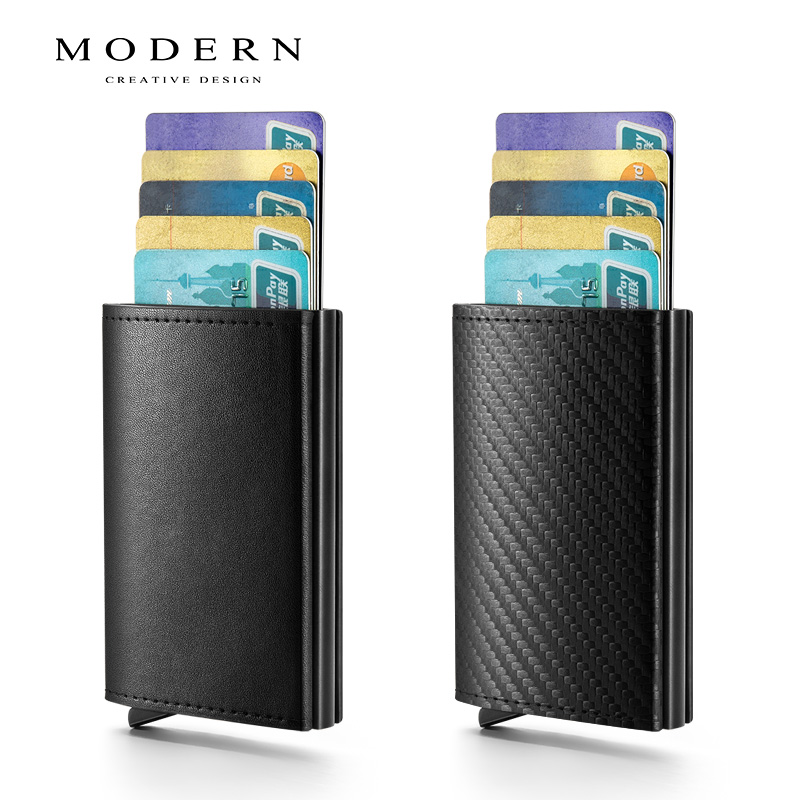 德国MODERN铝制电子NFC防盗刷卡盒 真皮卡包钱包便捷金属钱夹卡套 - 图3