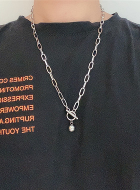 日韩版长方圆珠ot扣钛钢ins吊链