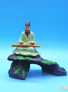弹琴人物盆景配件陶瓷仿古风假山