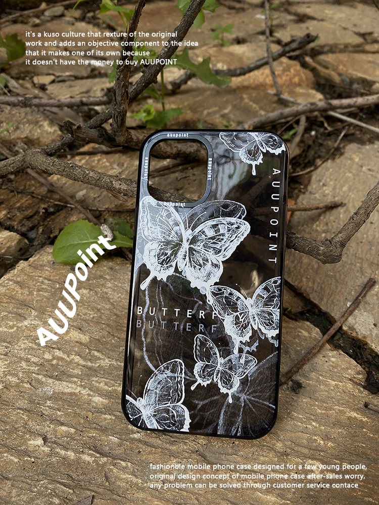 AUUPOINT适用于苹果Iphone17promax手机壳14pro蝴蝶15欧美小众黑透酷16Pro全包透黑色Ins潮酷手绘蝴蝶 - 图2