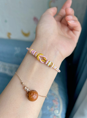 纯手工编织粉金八股手绳可穿饰品绳子粗3毫米大小可以调无痕线圈