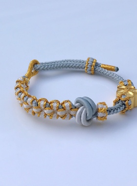 手工编织八股辫桃花酒窝结红绳半成品可穿珠饰品黄金吊情侣女手链