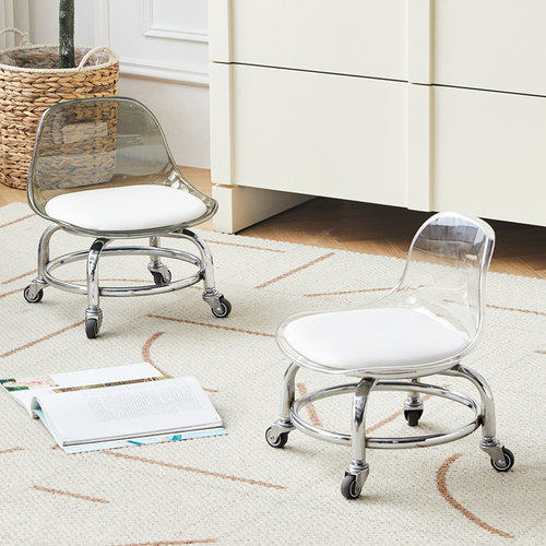 亚克力小凳子滑轮矮凳家用静音万向轮小椅子儿童学步可移动靠背椅 - 图1