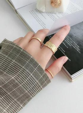 个性不规则凹凸宽面锡箔纹指环