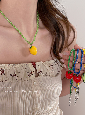 春夏缤纷彩色水果撞色串珠项链