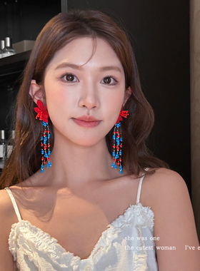 甜美小众串珠花朵流苏项链女颈链