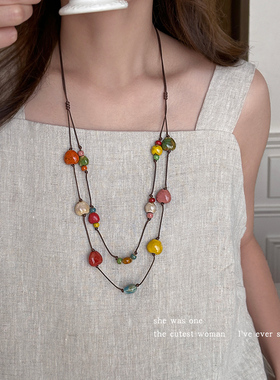 多巴胺陶瓷爱心串珠项链女