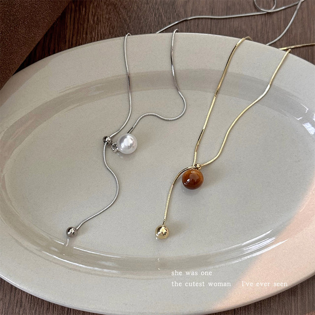 Autumn and winter pull-out adjustable imitation pearl necklace for women, long style