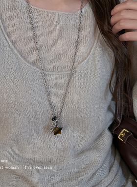 美拉德仿虎眼石吊坠项链女锁骨链