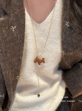 秋冬植绒小马抽拉项链女款毛衣链