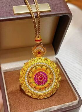 金店同款沙金玫瑰花镶钻旋转太阳花项链罗盘点钻挂坠设计感毛衣链