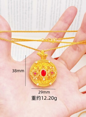 金店同款珐琅彩点钻花丝山茶花罗盘吊坠项链沙金饰品小众设计挂坠