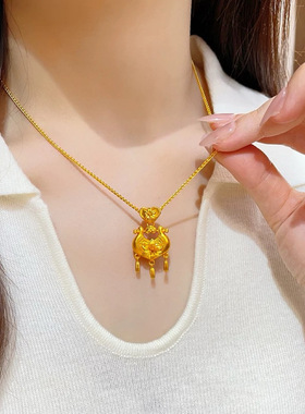 金店同款沙金牵囍系列百合花如意锁包吊坠项链流苏三金婚庆锁骨链