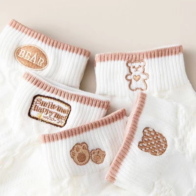 袜子女网红爆款短款潮百搭可爱小熊袜白色春夏季薄款低帮浅口船袜,淘宝优惠券,粉丝福利购,淘宝优惠卷