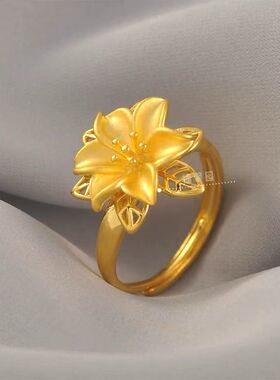 仿越南沙金百合花素圈戒指不掉色