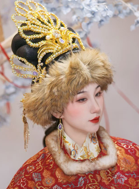 【霜翎阁】红楼梦卧兔儿抹额汉服古风配额饰品明制秋冬保暖火彩凤