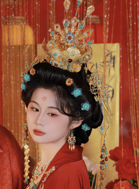 【霜翎阁】莲花冠凤凰唐风汉服发簪套装古风饰品婚礼服｛同心意｝