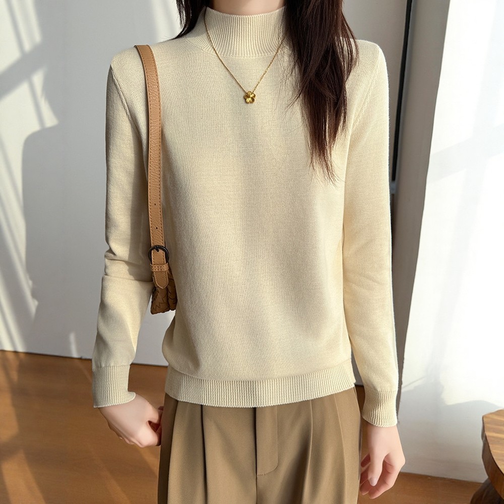 大码纯棉针织衫女半高领套头毛衣秋冬保暖宽松打底衫百搭毛衣短款,淘宝优惠券,粉丝福利购,淘宝优惠卷