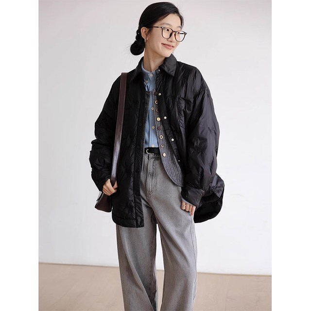 Black down cotton jacket for women 2024 new autumn and winter outer wear loose casual lightweight cotton jacket ~ clearance ready stock