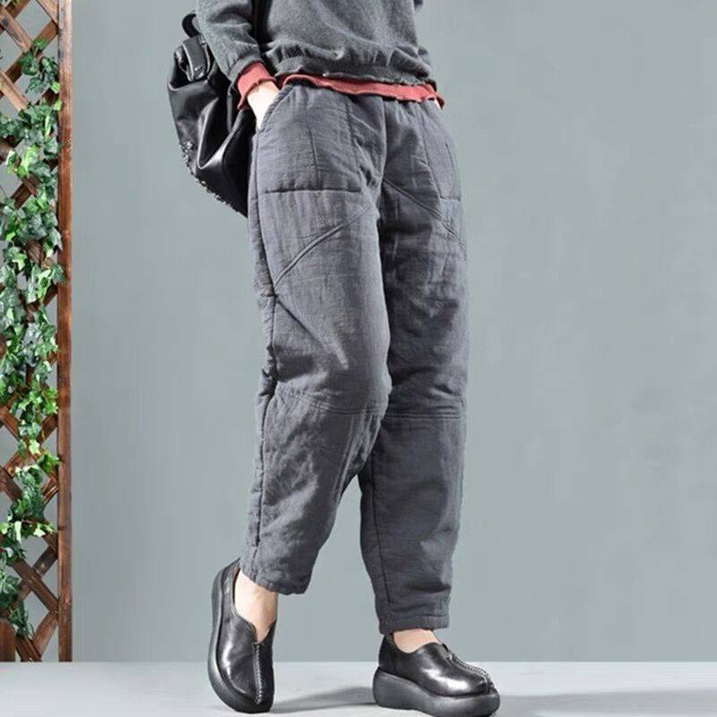 时尚棉麻夹棉裤子松紧腰秋冬加厚保暖棉裤显瘦哈伦裤女~清仓折扣,淘宝优惠券,粉丝福利购,淘宝优惠卷