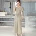 Shen Yidu mùa hè 2021 new plus size phụ nữ thời trang mùa hè ngắn tay quần ống rộng jumpsuit 1823 - Bộ đồ