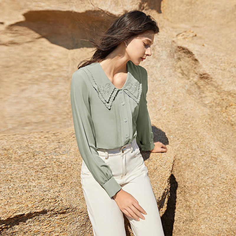 【敦煌系列】对白复古长袖女2020衬衫 对白衬衫