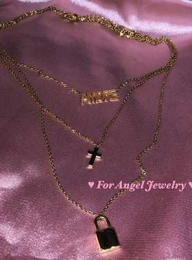 钛钢镀字母十字架项链forangel